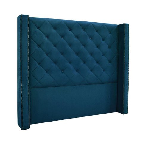 Cabeceira Cama Box Queen 160cm e Recamier Vicenza Veludo S04 Cor Azul Marinho