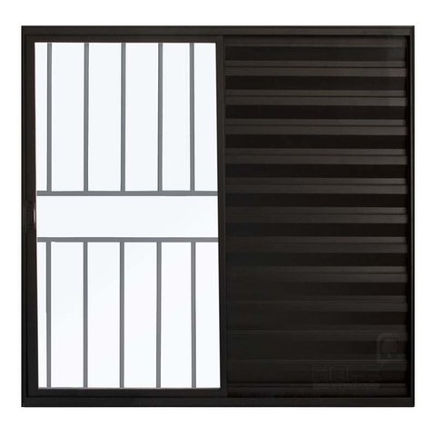 Janela de Alumínio Preto Veneziana de Correr 3 Folhas Com Grade Hale Esquadrias - 1.20(L) X 1.00(A)