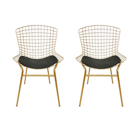 Cadeira para Cozinha Bertoia Cor Dourado Fosco Assento Preto Tubular 2 Peças Poltronas do Sul