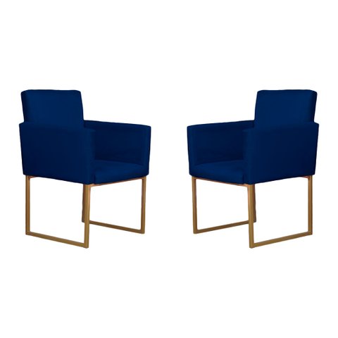 Conjunto 02 Poltronas para Recepção e Sala Klara Suede - Azul Marinho