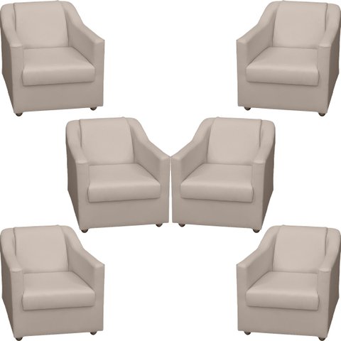 Kit 6 Poltrona Decorativa Para Sala De Espera Mila Recepção Escritório Consultório Corino