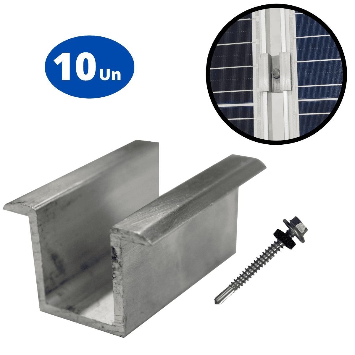 Kit Fixador Grampo Final Regulável e Intermediário Tipo U Para 06 Placas Painel Solar Alumínio e Ino - 5