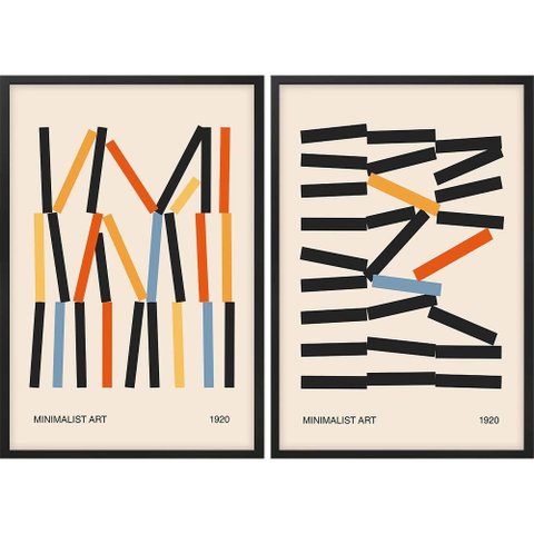 Kit 2 Quadros Decorativos Bauhaus Minimalista 24x18cm:moldura Preta