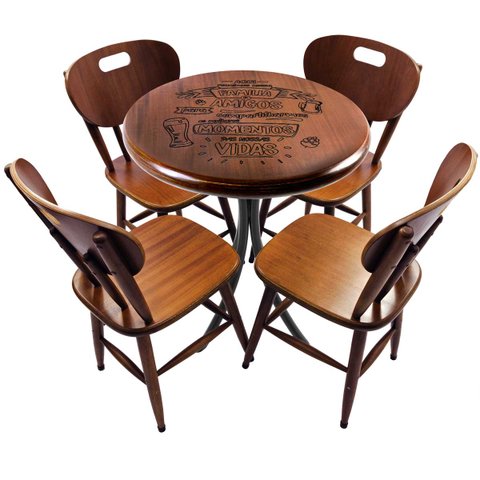 Cj Mesa Madeira 60cm - Bistrô Fixa 78cm + 4 Cadeiras 43 - Natural - Família e Amigos