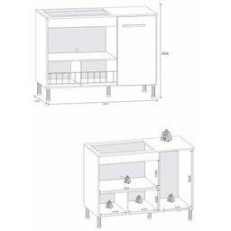 Balcão Cozinha para Cooktop e Microondas Multimóveis CR20115 Canelato Rústico/Natura Off White - 3