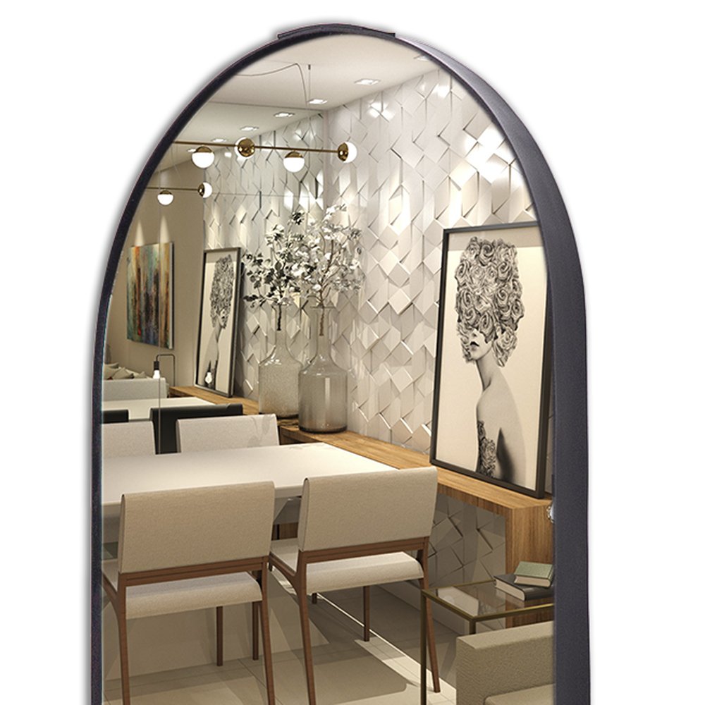 Espelho Decorativo Oval Corpo Inteiro Com Moldura Couro Landi Café