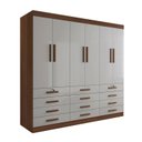 Ver imagem 3 de Guarda-Roupa Casal MDF 6 Portas 12 Gavetas Marselha Plus Marrom/Castanho/Off White