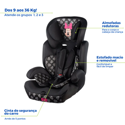 Cadeirinha Minnie Cadeira de Bebê para Auto Carro 9 a 36kg G1/g2/g3 Infantil Preta Cinto Regulável - 3