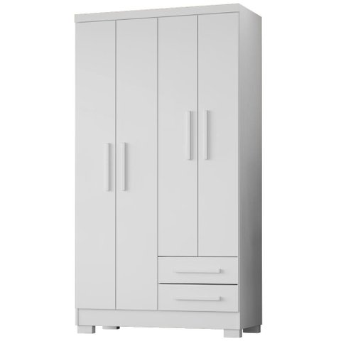 Guarda Roupa Solteiro 4 Portas 2 Gavetas 188x99 cm Madri Branco Rudk