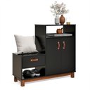 Ver imagem 1 de Sapateira com Banco Organic 3 Portas Pés de Madeira Maciça Preto