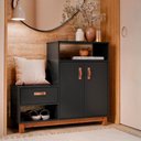 Ver imagem 2 de Sapateira com Banco Organic 3 Portas Pés de Madeira Maciça Preto