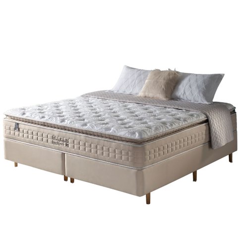 Conjunto Cama Box + Colchão Queen Confortable com Molas Ensacadas e Pillow Top 158x198x73cm Cashmere