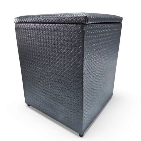 Puff Baú Banqueta Quadrado Cubo Decorativo Courino e Suede Cinza Escuro Traçado Courino