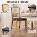 Ver imagem 2 de Kit 6 Cadeiras de Jantar Palha Estofadas Couro Pu Preto em Tela Sextavada Rubi Madeira Maciça Mel