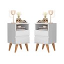 Ver imagem 4 de Mesas de Cabeceira Retrô Pés Palito 2 Gavetas e 1 Nicho - Pop - Branco