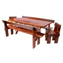 Ver imagem 1 de Conjunto Mesa Rústica 2m 2 Bancos e 2 Cadeiras Madeira Maciça Angelim Tabaco