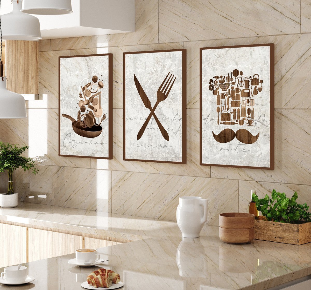 Kit 3 Quadros Decorativos Cozinha Retrô Moderno Luxo - 3