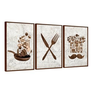 Kit 3 Quadros Decorativos Cozinha Retrô Moderno Luxo