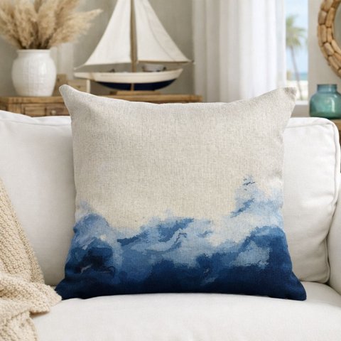 Capa Almofada Linho Mar Azul 45x45 Cm