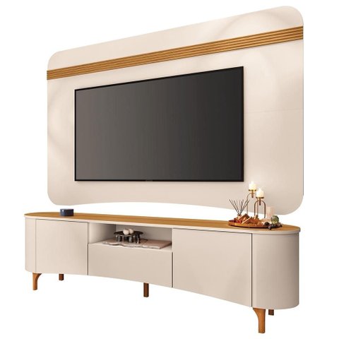 Painel Tv 80 Pol 200cm Arven e Rack Sala Yang Off White/cinamomo H01 - Mpozenato