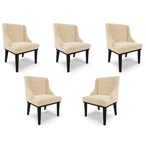 Kit 5 Cadeiras Decorativas Sala de Jantar Base Fixa de Madeira Firenze Suede Bege/preto