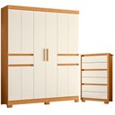 Ver imagem 1 de Guarda Roupa Casal Olimpia 10 Portas e Cômoda Unno Cinamomo Off White - Móveis Albatroz