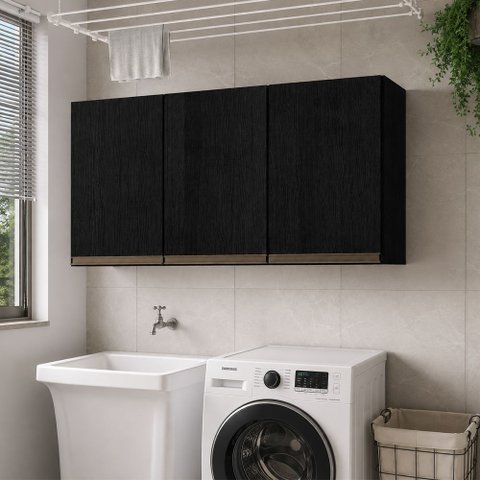 Armário Aéreo 3 Portas de Lavanderia Menu Móveis Preto