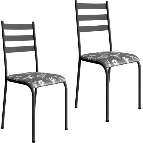 Kit 2 Cadeiras para Cozinha e Sala de Jantar 541.Sli Preto/Floral