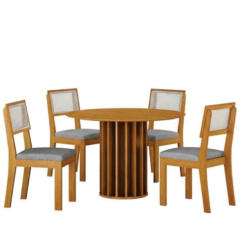 Mesa de Jantar Flora 108x108 Cinamomo-cinamomo Copo com Kit 4 Cadeiras para Mesa de Jantar Flora Jol