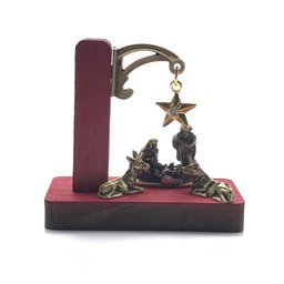 Mini Presépio Natal Completo Madeira Vermelho Rústico - 1