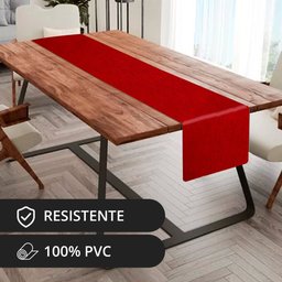 1 Caminho Trilho Mesa Impermeável PVC Juta Vermelho 42x140 - 2