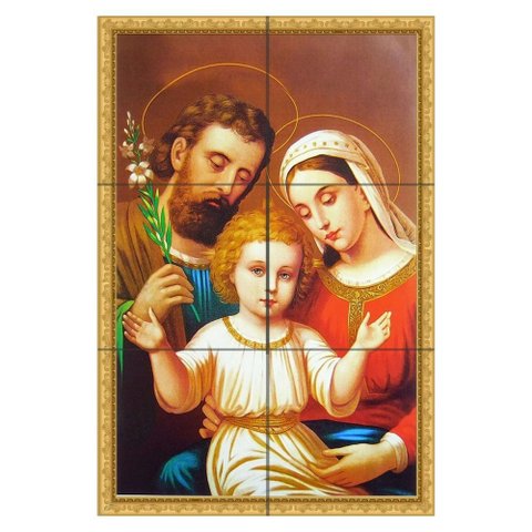Quadro Sagrada Família com Menino Jesus e Lírios 60x40 em Azulejos