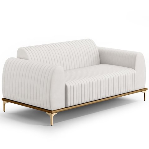 Sofá 2 Lugares para Sala de Estar Molino 150 Cm D02 Pés D'ouro Corano Branco C-12 - Lyam Decor