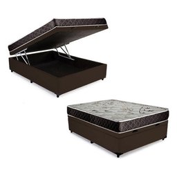 Cama Baú Casal Marrom + Colchão Espuma D23 138x188x8 - 1