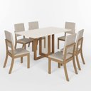 Ver imagem 6 de Conjunto para Sala de Jantar Mesa com 6 Cadeiras Natalí Marrom/Nature/Off White/Linho