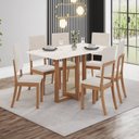 Ver imagem 1 de Conjunto para Sala de Jantar Mesa com 6 Cadeiras Natalí Marrom/Nature/Off White/Linho