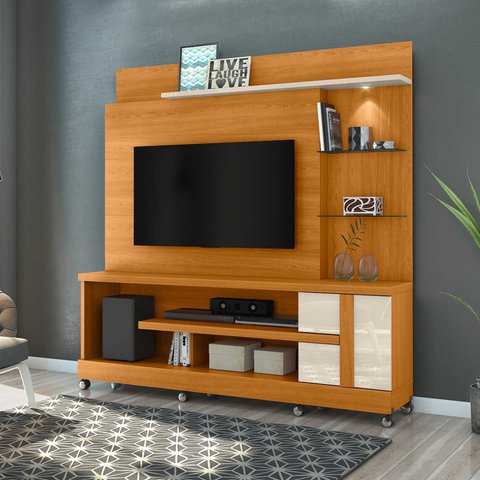 Rack Painel de Tv Nicho de Vidro com Rodizios Alan 941 Madetec