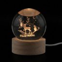Ver mais imagens de Enfeite Luminoso de Natal: Esfera de Vidro LED USB com Base de Madeira - Decoração Elegante de Mesa: