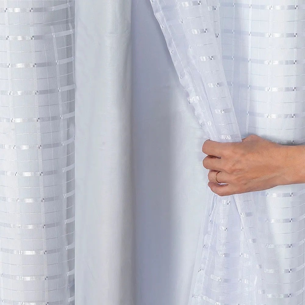 cortina quarto voal xadrez c/ forro tecido branco 4,00x2,50 - 2