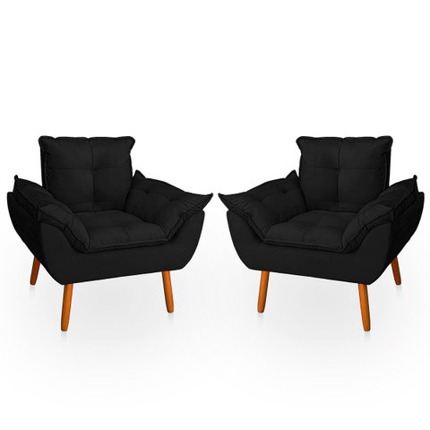 Kit 2 Poltrona Opala para Sala Confortável e Reforçada Suede