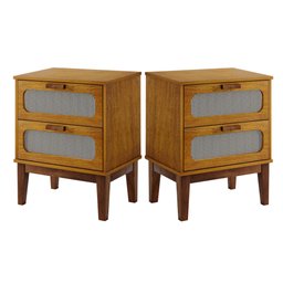 Kit 2 Mesa de Cabeceira com Gaveta Santorini 45cm Pés de Madeira para Quarto Design Rustico Nature - 1
