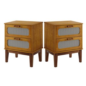 Kit 2 Mesa de Cabeceira com Gaveta Santorini 45cm Pés de Madeira para Quarto Design Rustico Nature