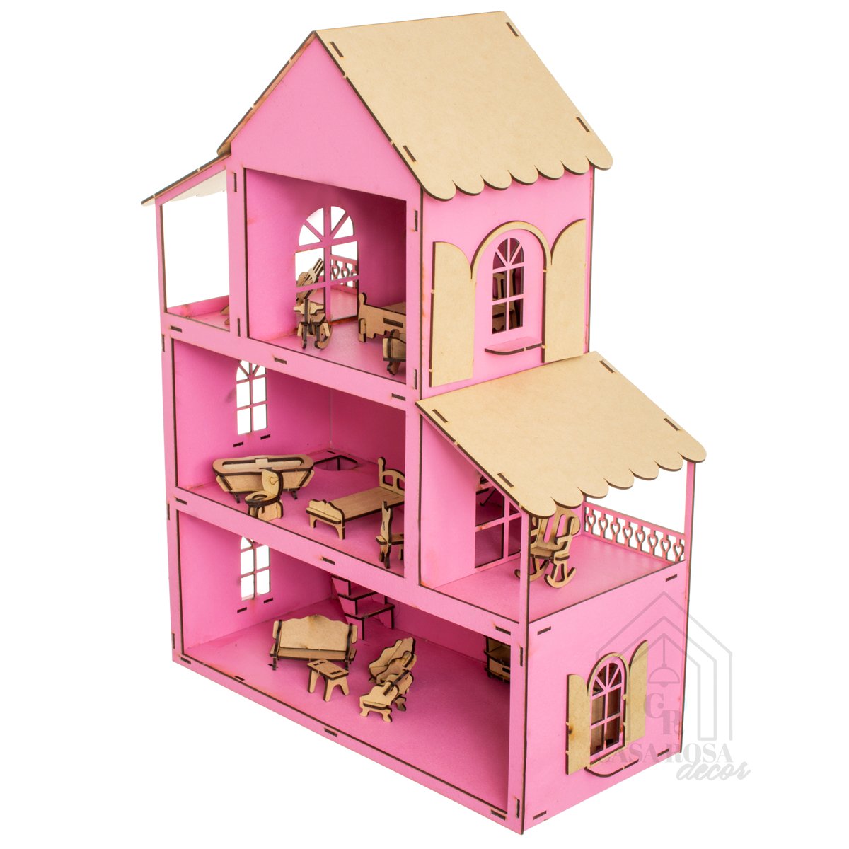 Casinha de Brinquedo Infantil Rosa de 50 Cm com Móveis - 2