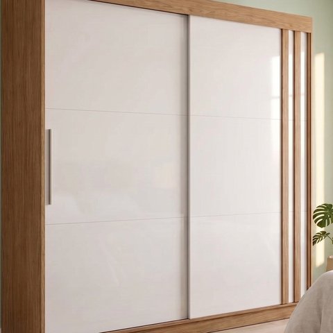 Guarda Roupa Casal 100% MDF 2 Portas de Correr 4 Gavetas com Sapateira 243x233cm Freijó/Off White