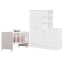 Ver imagem 1 de Berço Nacional 3540 e Guarda Roupa com Cômoda 4070 Doce Sonho Branco Brilho – Qmovi