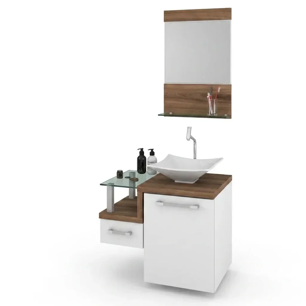 Ver imagem 7 de Conjunto para Banheiro Gabinete com Cuba de Apoio Folha L34 e Espelheira Legno 631W Branco