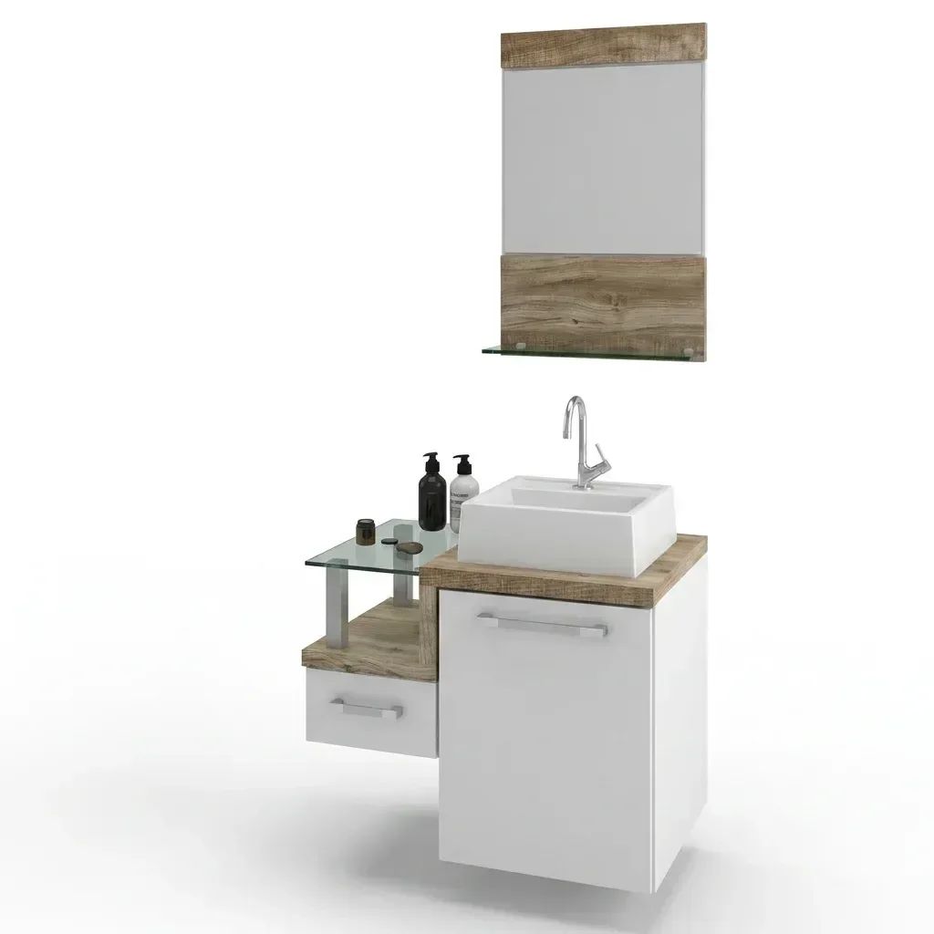 Ver imagem 7 de Gabinete para Banheiro com Cuba Quadrada Q32 e Espelheira Legno 631W Branco/Carvalho