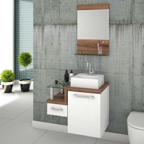 Gabinete para Banheiro com Cuba Quadrada Q32 e Espelheira Legno 631W Branco
