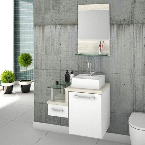 Gabinete para Banheiro com Cuba Quadrada Q32 e Espelheira Legno 631W Branco