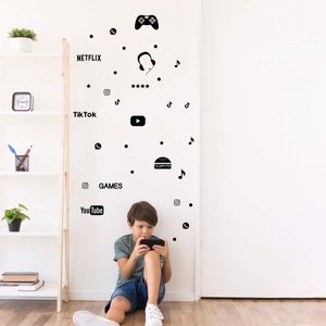Kit de Adesivos Mundo Adolescente Redes Sociais Gamer Elementos Internet